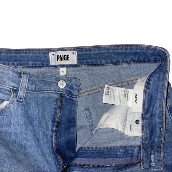 PAIGE Light Blue Straight Leg Jeans with Subtle Knee Distress - Picture 2 of 7